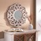 Tiwari Home 25" Tan and White Carved Frame Beveled Round Wall Mirror